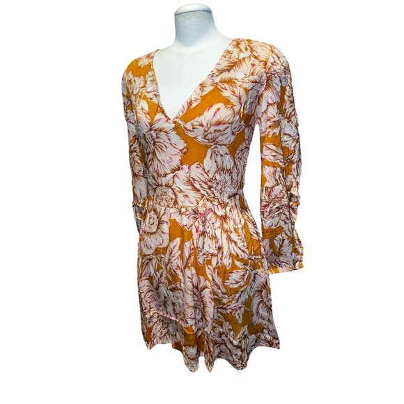 Band of the Free Floral Open Back Mini Dress Sz Medium Womens Long Sleeve Yellow - Picture 2 of 11